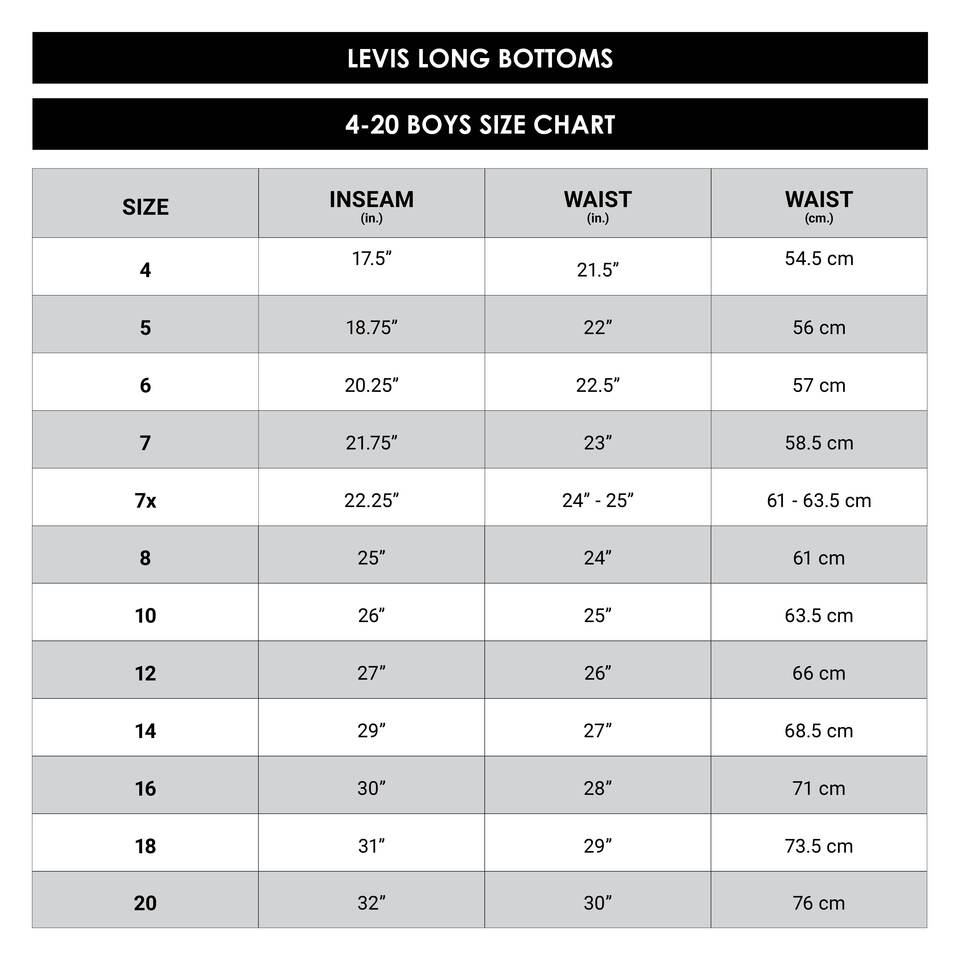 Levis boys sale sizes