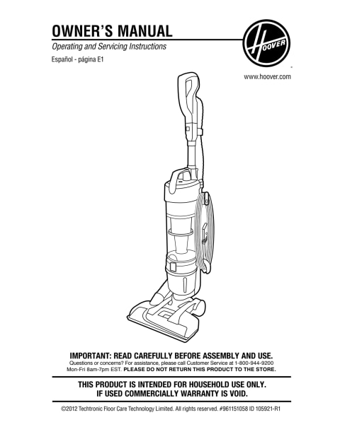 Hoover Air Steerable Upright Vacuum Cleaner w/ Filter with HEPA Media ...