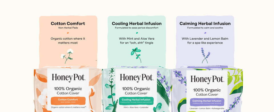 Cotton Comfort, Cooling Herbal Infusion, and Calming Herbal Infusion Pad Chart