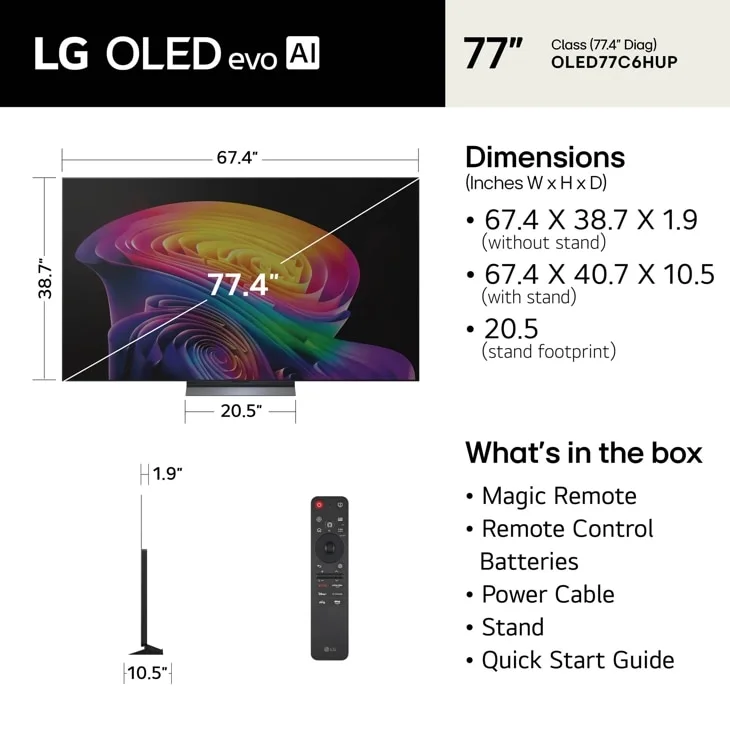 LG OLED evo AI C6 4K 77-Inch Smart TV - OLED77C6HUP