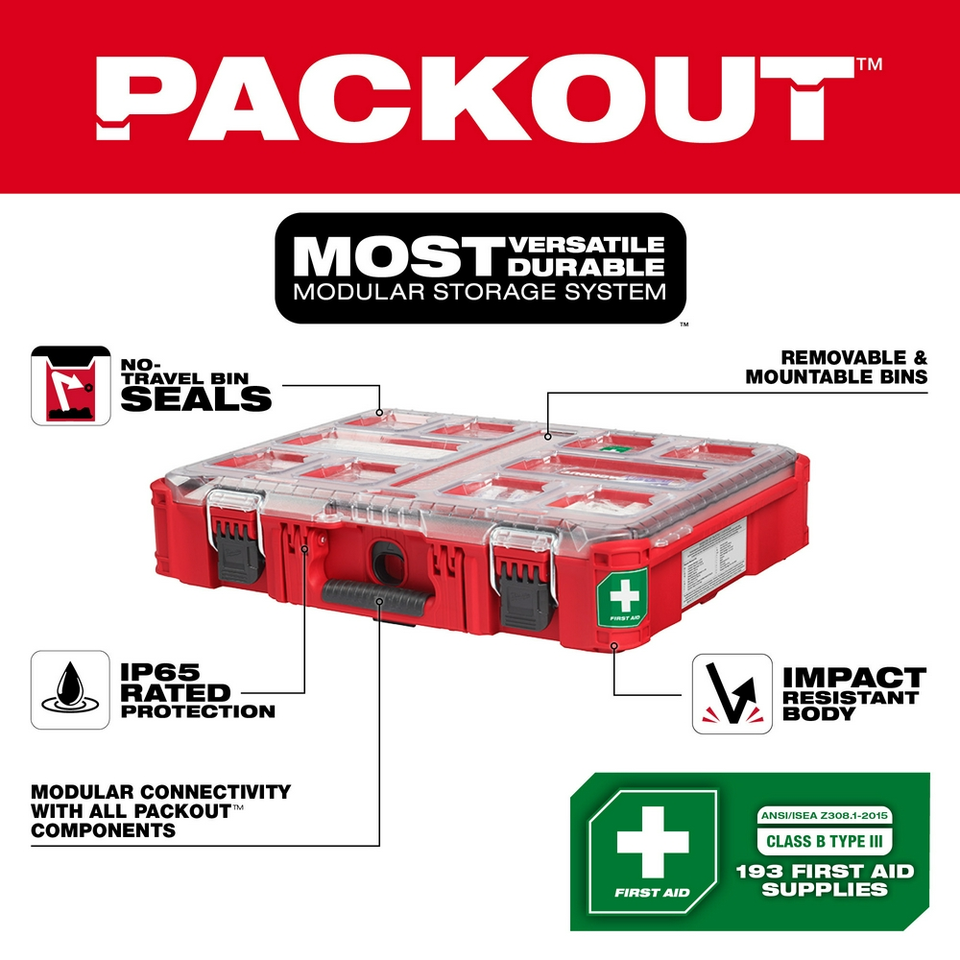 Milwaukee Tool - 193 Pc. Class B Type III PACKOUT™ First Aid Kit