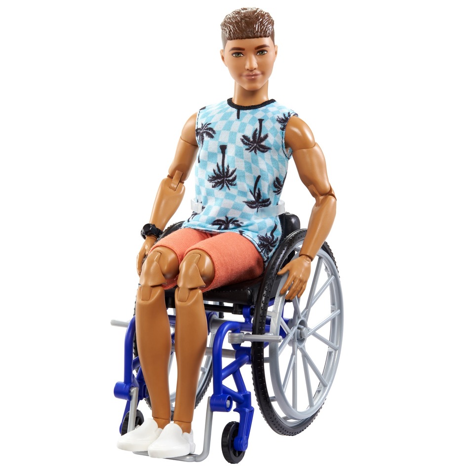 thumbnail video image 2 of Barbie Ken Fashionistas Doll #195 with Wheelchair and Ramp, Beach Shirt and Accessories, 2 of 7