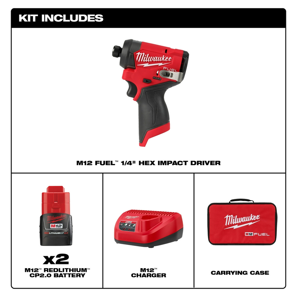 プレジションインパクト Milwaukee Tool - M12 Cordless Impact Driver: 12V, 1/4