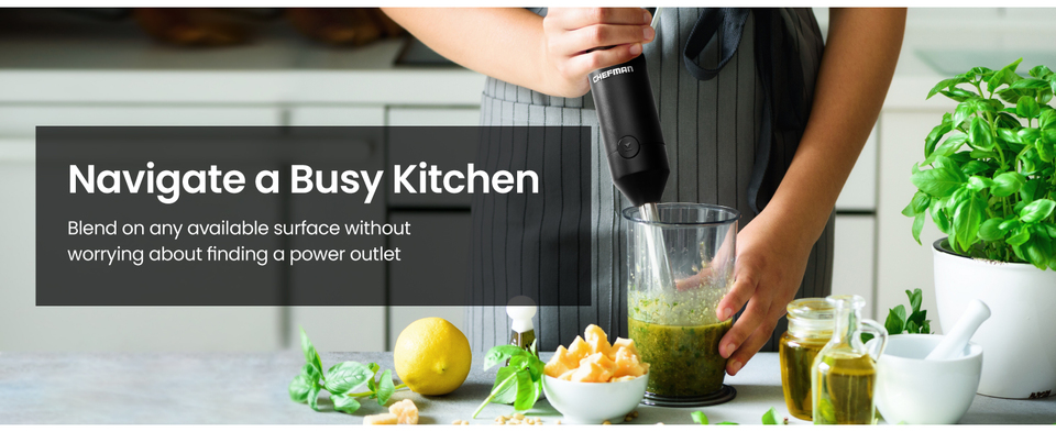  Chefman Cordless Portable Immersion Blender with One-Touch  Speed Control - Quick Mix for Shakes, Smoothies, Soups, Dips, Sauces -  Black - Stainless Steel Blades - BPA-Free - Dishwasher Safe: Home & Kitchen