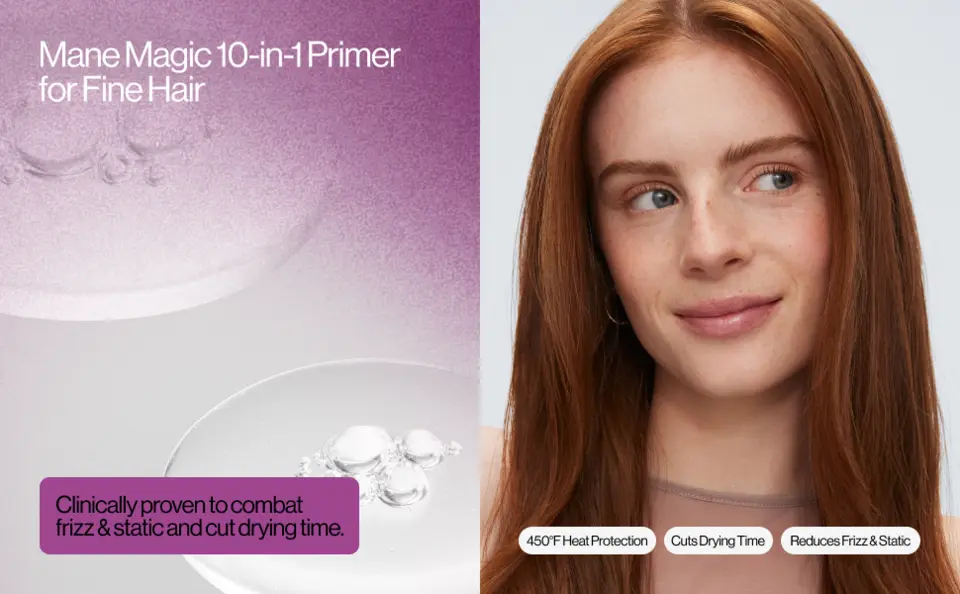 Eva NYC Mane Magic 10-in-1 Primer for Fine Hair is clinically proven to combat frizz &amp; static and cut drying time