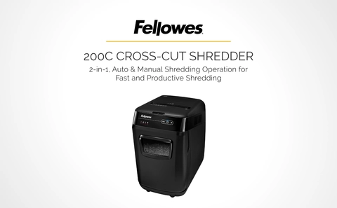 Fellowes AutoMax 200C 200-Sheet Cross-Cut Multi-Media Commercial