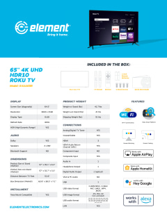 Element 65” 4K UHD HDR10 Roku TV