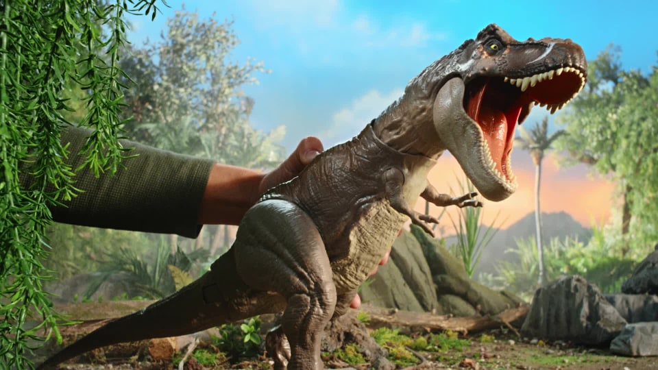 thumbnail video image 2 of Jurassic World Bite 'n Fight Tyrannosaurus Rex Dinosaur, 2 of 10