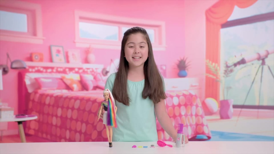 Barbie Rainbow Sparkle Hair Doll Styling Playset with Accessories