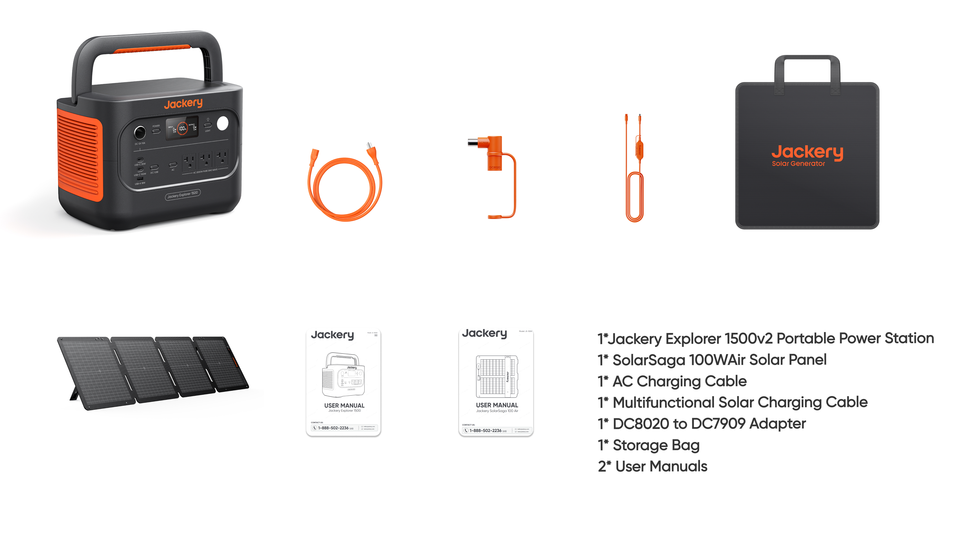 Jackery Explorer 1500 v2 Solar Generator with 100 Air Solar Panel