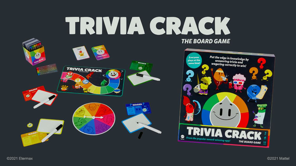 thumbnail video image 2 of Trivia Crack The Board Game Based on Trivia App Game with Question Cards, Wager Tokens & Powerup Cards, 2 of 7