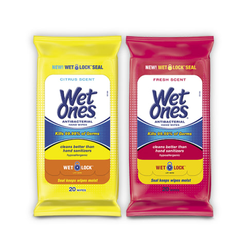  Wet Ones Antibacterial Hand Wipes, Tropical Splash - 20 ct.  Size Wipes (10 Pack) : Health & Household