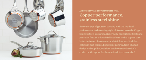 Anolon Nouvelle 10-Piece Copper Stainless Steel Cookware Set, Chrome