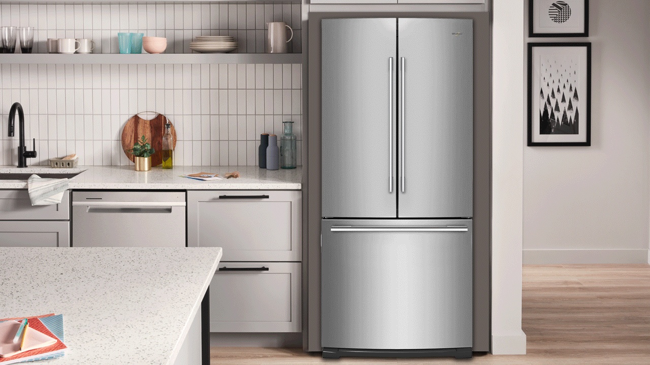 Whirlpool WRFA60SMHZ 30 Inch French Door Refrigerator with  Factory-Installed Icemaker, Spillproof Glass Shelves, Tuck Shelf,  Full-Width Pantry Drawer, Condiment Caddy, Humidity-Controlled Crispers,  Adjustable Gallon Door Bins, FreshFlow™ Produce