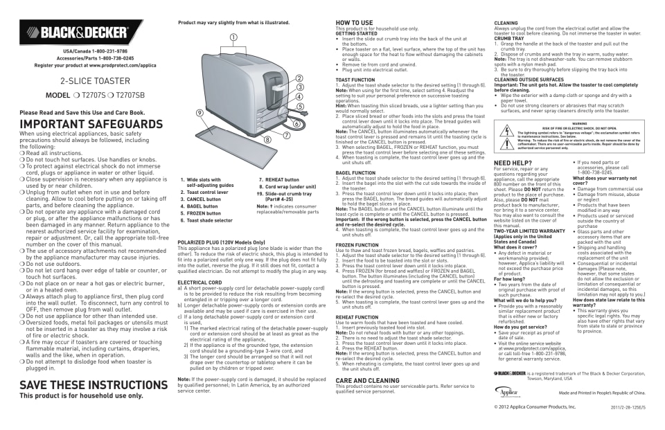 BLACK+DECKER T2707SB 2Slice Toaster, Bagel Toaster, Black