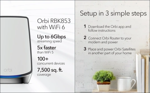 Netgear Orbi RBK853 Wi-Fi 6 IEEE 802.11ax Ethernet Wireless Netgear Orbi RBK853 Wi-Fi 6 IEEE 802.11ax Ethernet Wireless