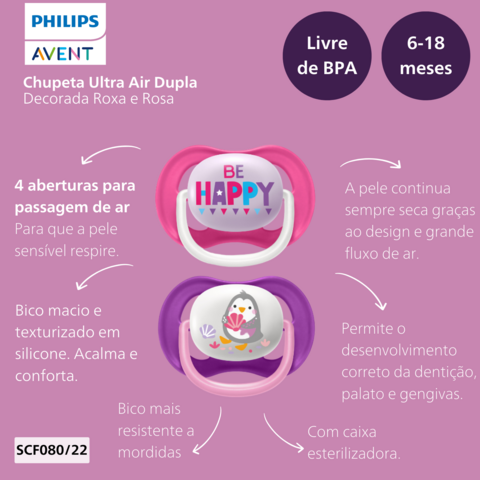 AVENT CHUPETE ULTRA AIR X 1 DECORADO ROSA 6-18M