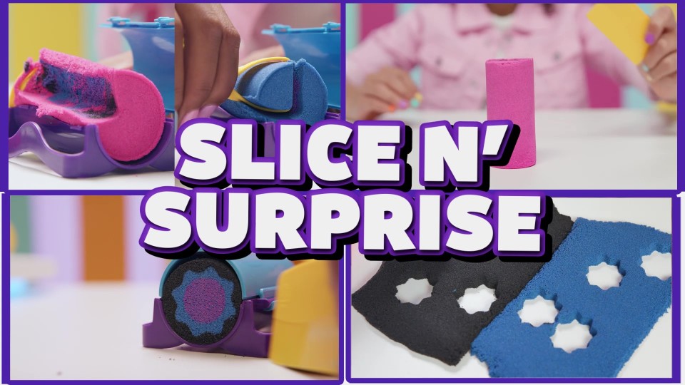Kinetic Sand, Slice N' Surprise Set with 13.5oz of Black, Pink and Blue  Play Sand and 7 Tools, Sensory Toys for Kids Ages 3 and up