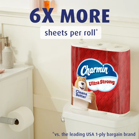 Charmin Mega XL has 6 times more sheets per roll