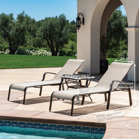 Sunvilla 3 Piece Sling Chaise Lounge Set - South Beach White Aluminum And Navy Sling Stacking Chaise Lounge Sunvilla 3 Piece Sling Chaise Lounge Set - South Beach White Aluminum And Navy Sling Stacking Chaise Lounge
