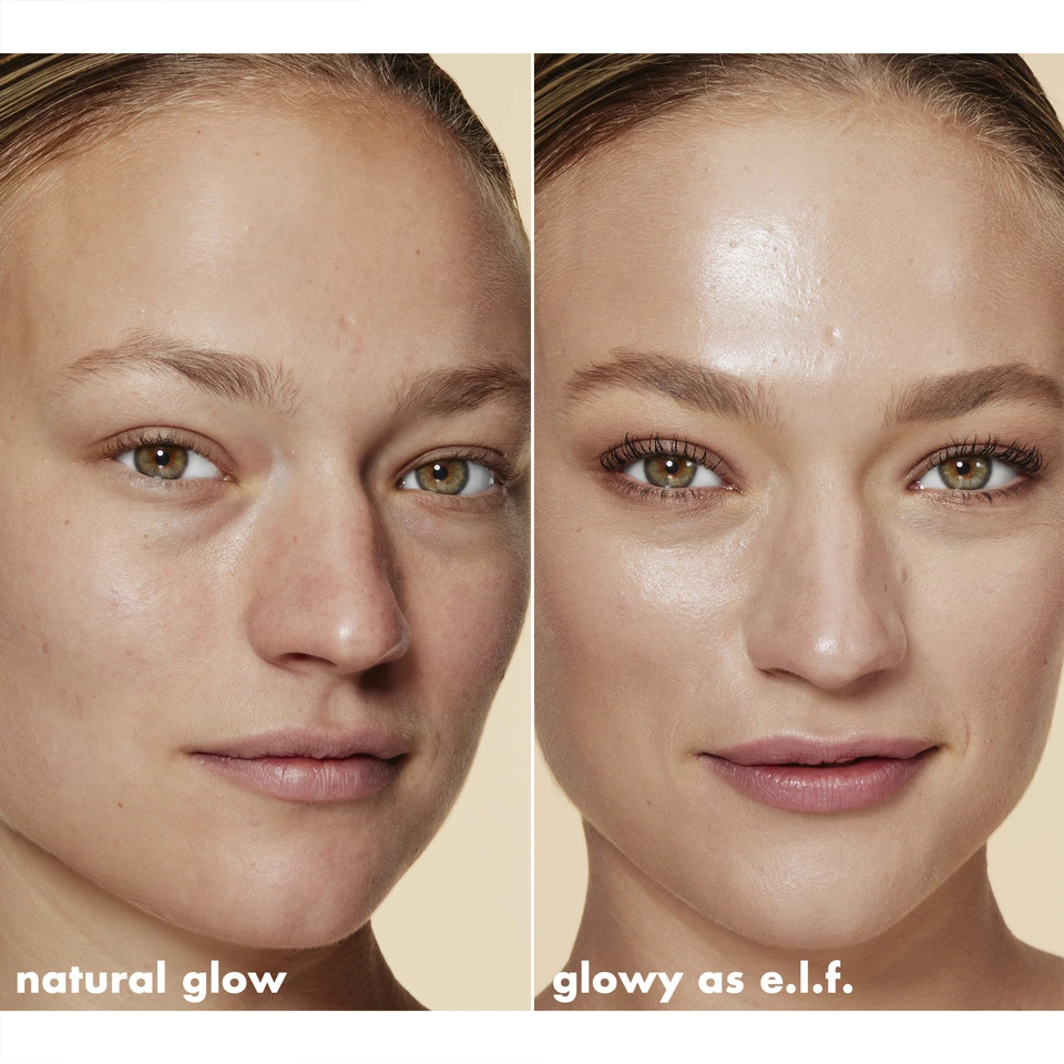 Model before and after using Halo Glow Liquid Filter