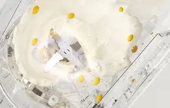 An image showcasing the interior of the nut milk maker and the 4 blade blending system.