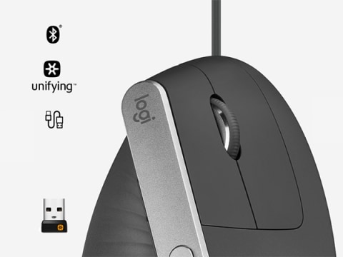 Mouse Ergonomico MX Vertical Advanced RF Wireless + Bluetooth Ottico 4  Tasti 4000 DPI Colore Nero