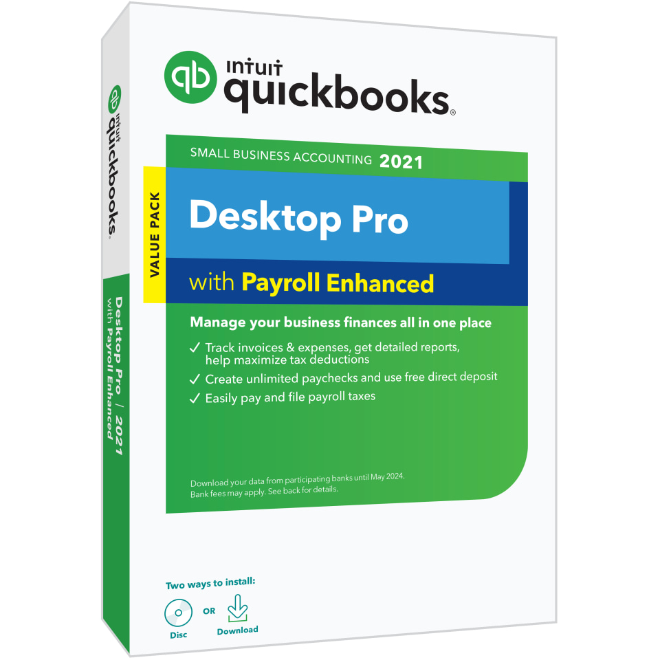 Buy Intuit QuickBooks Desktop Pro 2021 W/ Enhanced Payroll 1 User