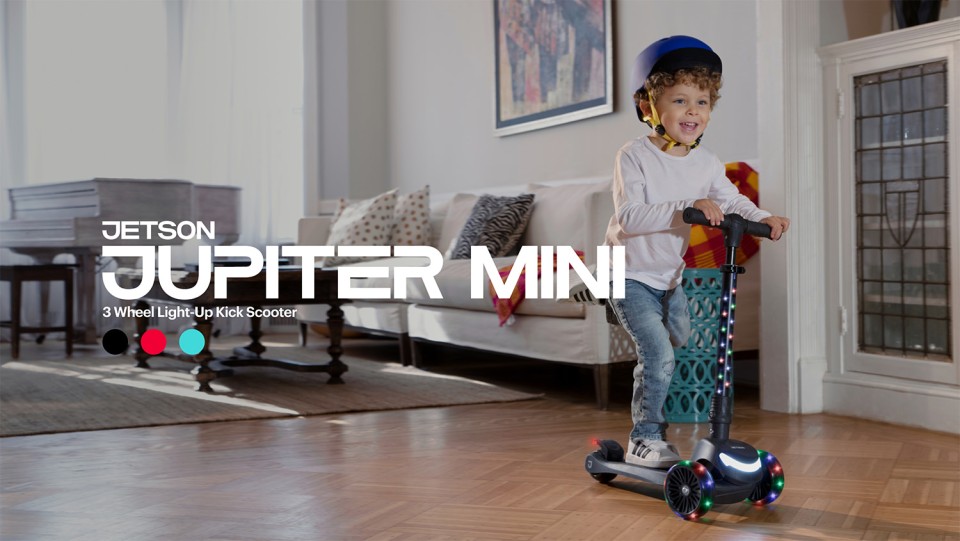The Jetson Jupiter Mini Kids 3 Wheel Scooter Black, for Ages 3+, LED