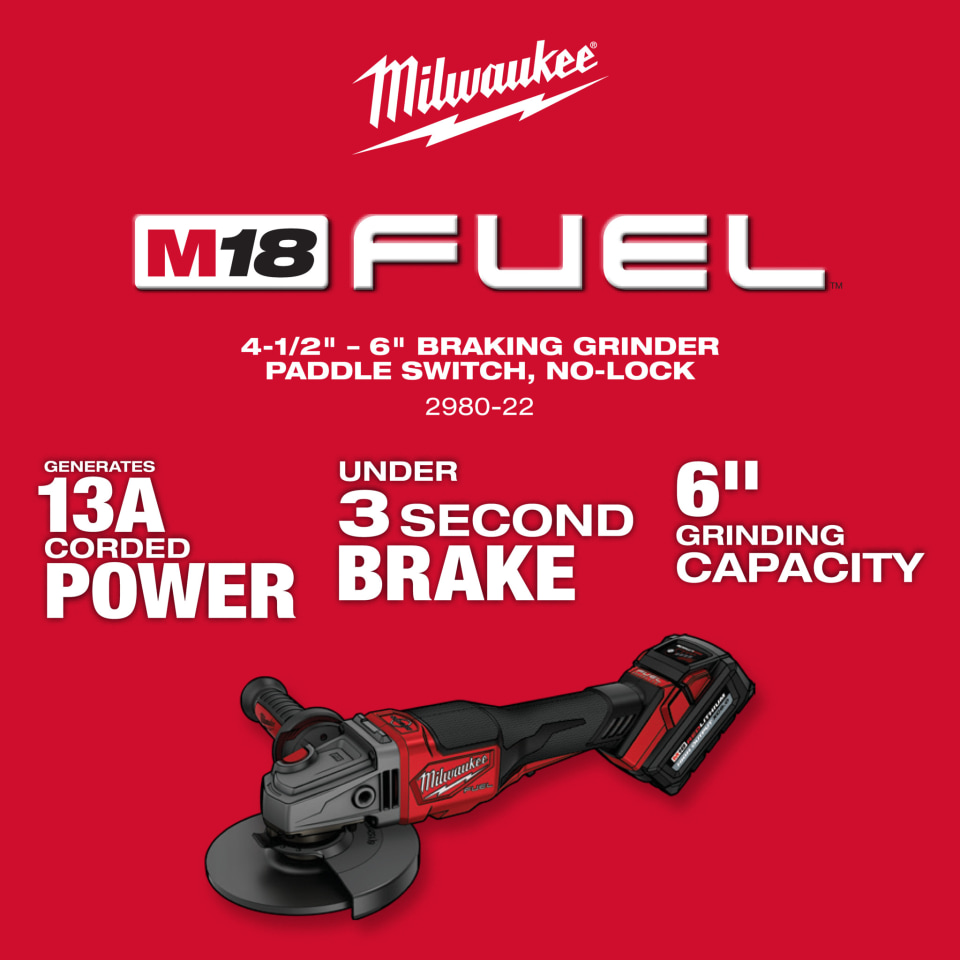 Milwaukee Tool Cordless Angle Grinder: 4-1/2 to 6″ Wheel Dia, 9,000 RPM,  18V 10386647 MSC Industrial Supply