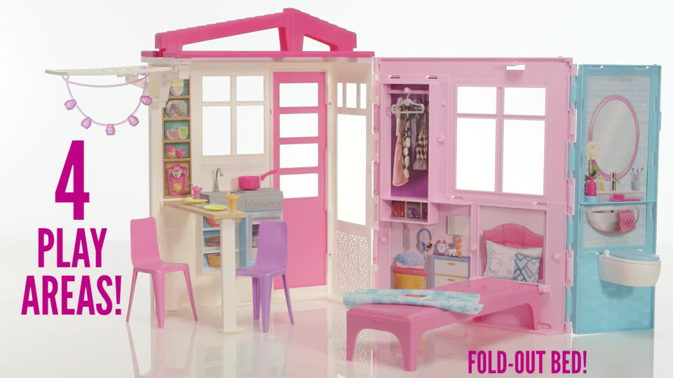 Barbie's Dollhouse with Kitchen, Bedroom, and Bathroom