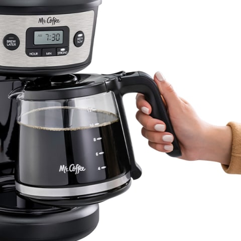 Mr. Coffee Coffee Maker with Auto Pause and Glass Carafe, 12 Cups, Black &  Simple Grind 14 Cup Coffee Grinder, Black