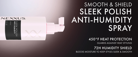 Product bottle with a monochromatic background next to text highlighting its benefits.