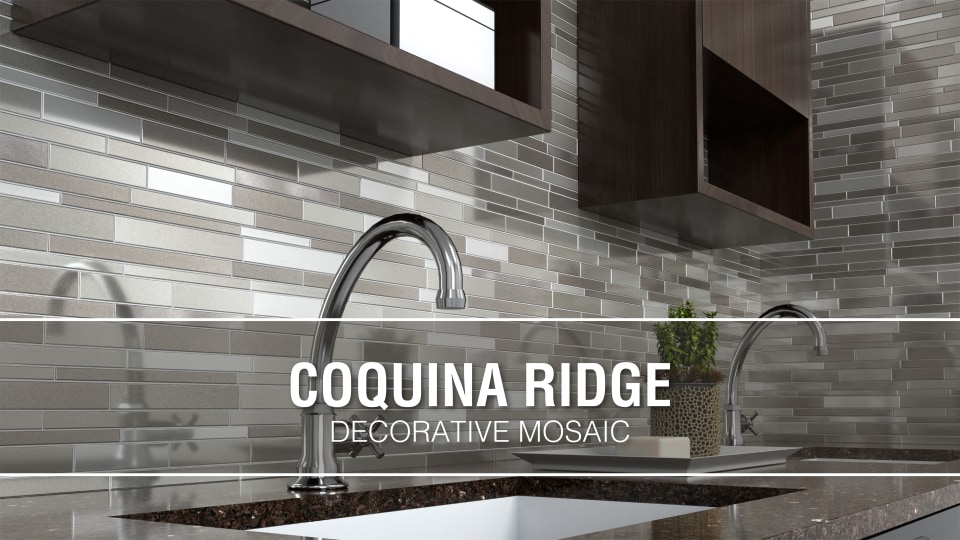 NEW 20 Elida Ceramica Coquina Ridge 12x12-in Glass And Metal Linear Mosaic Wall 