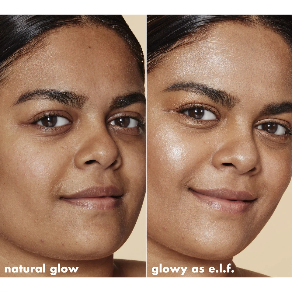 Model before and after using Halo Glow Liquid Filter