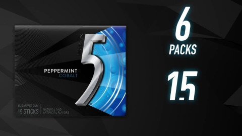 5 GUM Peppermint Cobalt Sugar Free Chewing Gum, 15 ct (6 Pack)
