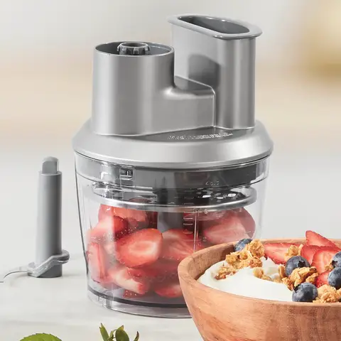 Lifestyle image of strawberries in Immersion Blender container