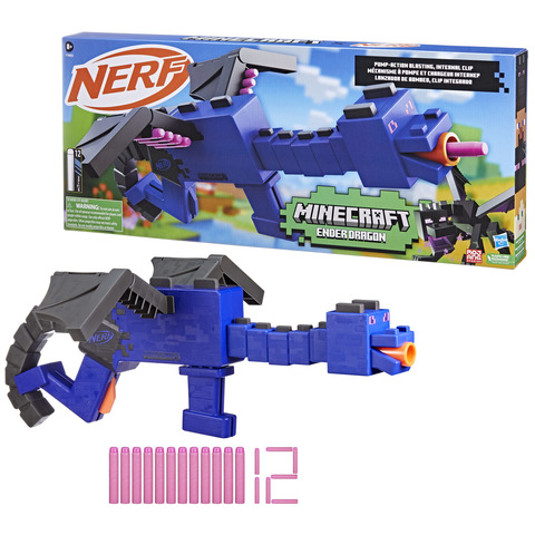 Nerf Minecraft Ender Dragon Blaster, 4-Dart Internal Clip, 12 Nerf Elite  Foam Darts, Design Inspired by Minecraft Mob in the Game