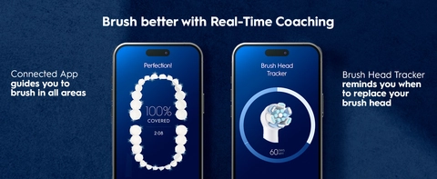 Brush better with real-time coaching. You will be connected to the app that guides you to brush in all areas, and a brush head tracker that reminds you when to replace your brush head.