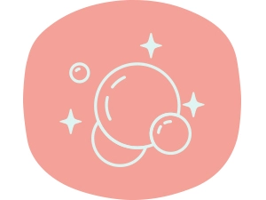 Bubbles cleaning icon on pink rounded rectangle background