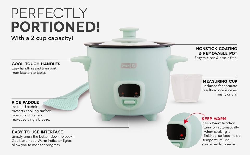  DASH Mini Rice Cooker Steamer with Removable Nonstick