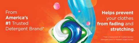 Tide PODS Plus Downy with April Fresh scent helps prevent your clothes from fading and stretching