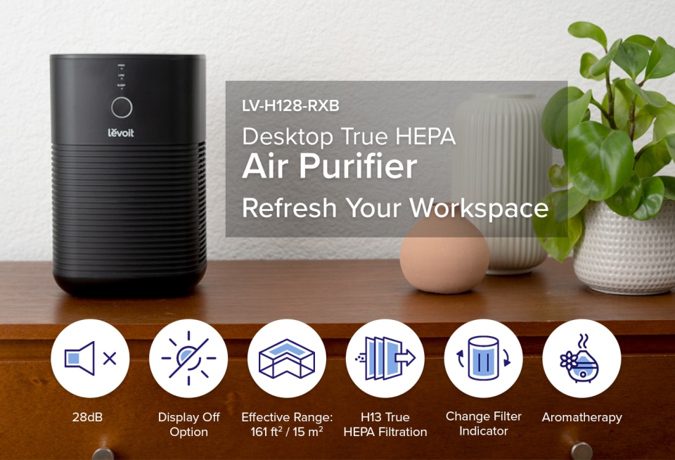 Levoit True HEPA Air Purifier LV-H128-RXA Dual-Filter Design, with