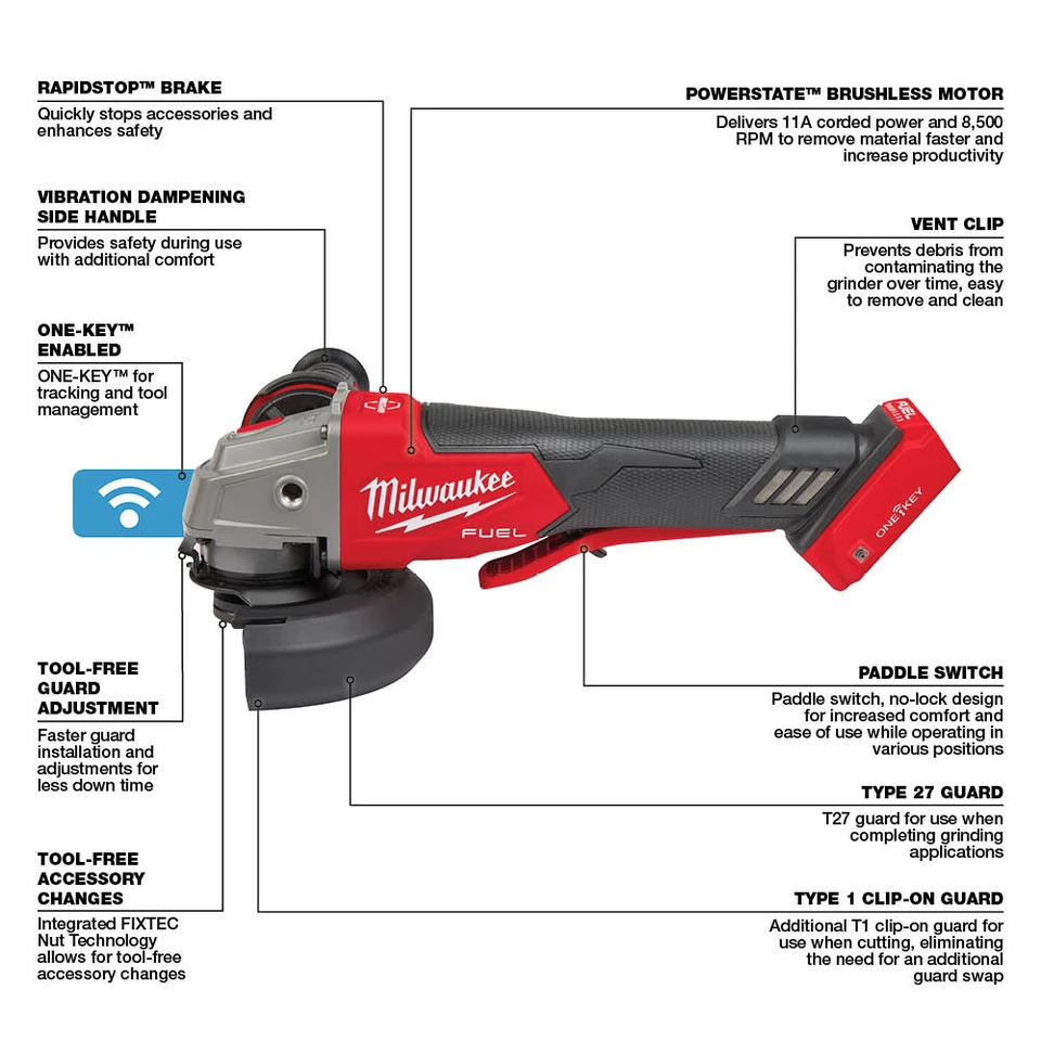 Milwaukee M18 FUEL 4 1/2inch / 5inch Braking Grinder Paddle Milwaukee M18 FUEL 4 1/2inch / 5inch Braking Grinder Paddle