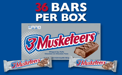  3 MUSKETEERS Candy Milk Chocolate Bars, Full Size, 1.92 oz Bar  (Pack of 36) Box : Chocolate Bars : Grocery & Gourmet Food