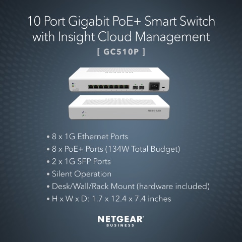 Silencioso Smart Cloud switch PoE++ de 8 puertos - NETGEAR