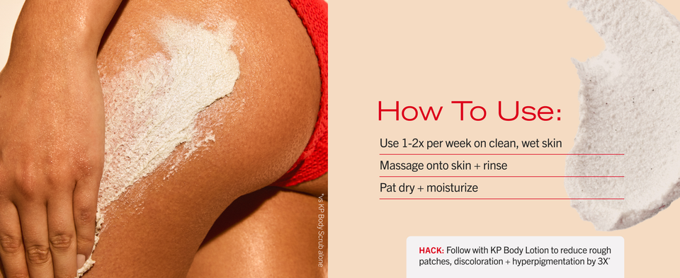 Model demonstrating how to use scrub by applying to thigh