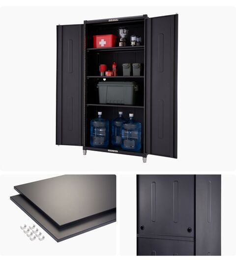 Open locker cabinet, showing the included shelves and panels