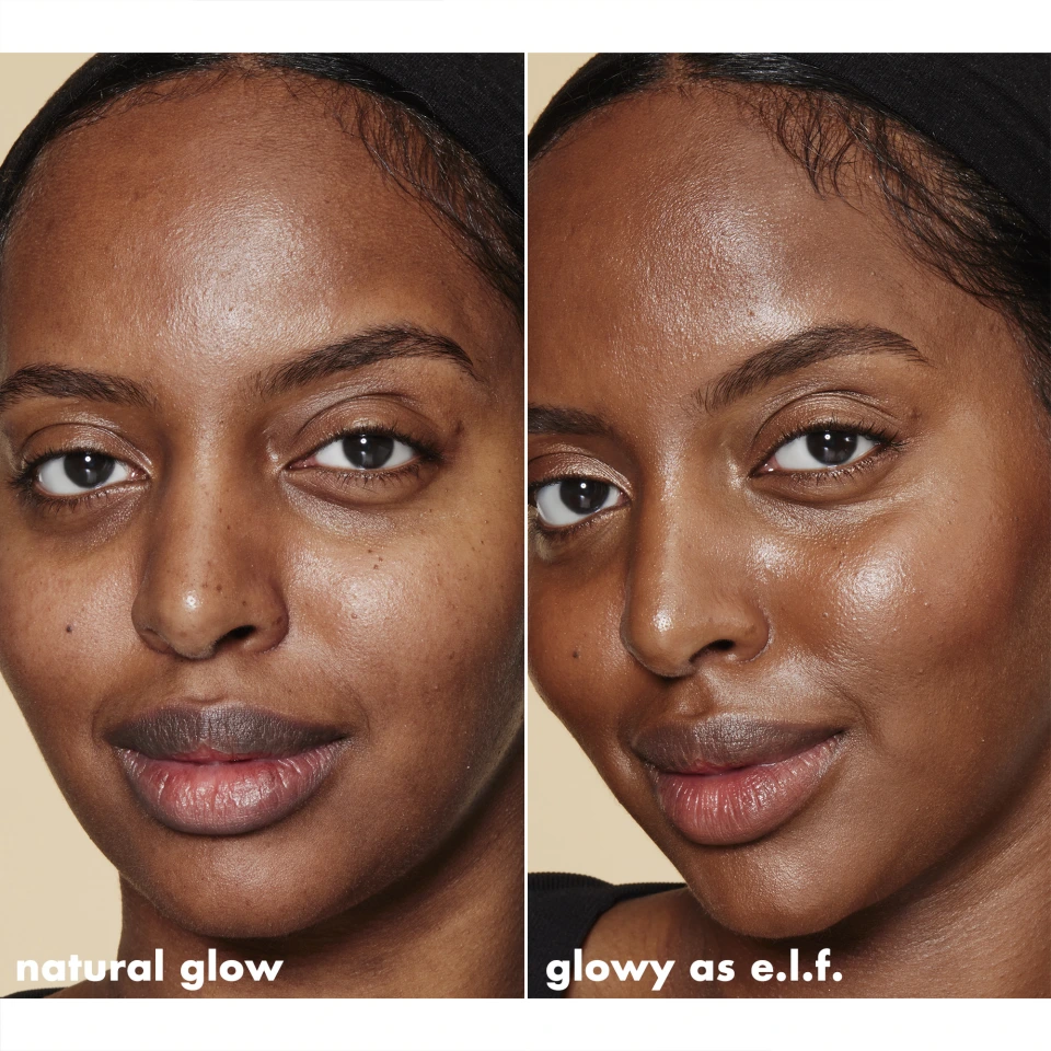 Model before and after using Halo Glow Liquid Filter