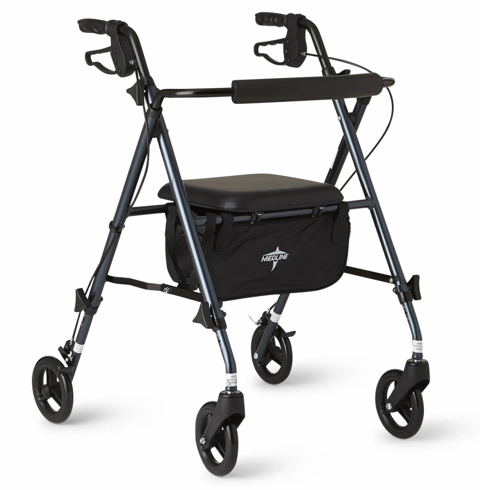 Medline Superlight Aluminum Rollator, Folding Rolling Walker, 6" Wheels, 250lb Weight Capacity